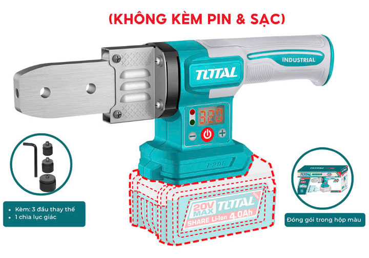 20V Máy hàn ống nhựa (20, 25, 32mm - chỉ thân máy) dùng pin Total TWTLI2018
