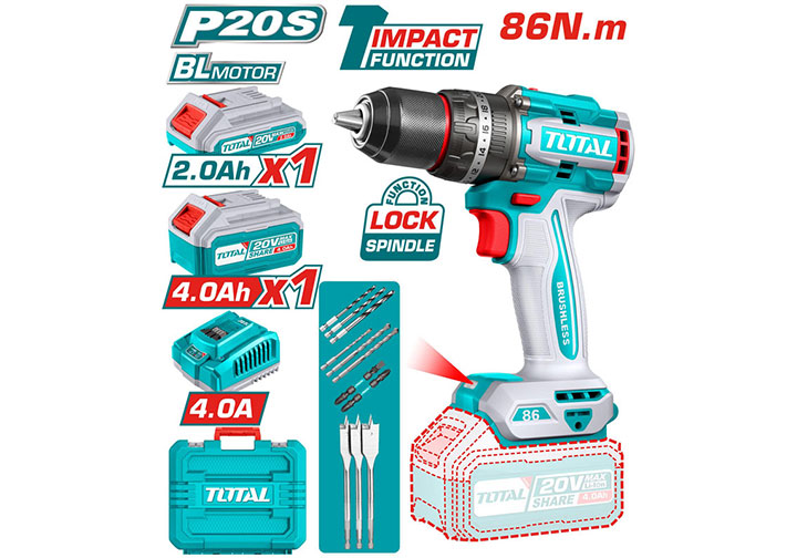 20V Máy khoan búa dùng pin 86Nm Total TIDLI20868 20V Máy khoan búa dùng pin 86Nm Total TIDLI20868