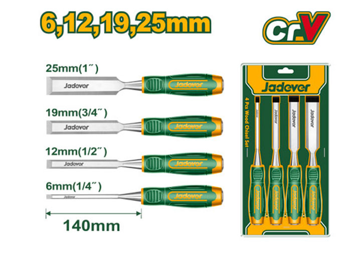 Bộ đục gỗ 4 chi tiết 6, 12, 19, 25mm Jadever JDWC2204 Bộ đục gỗ 4 chi tiết 6, 12, 19, 25mm Jadever JDWC2204