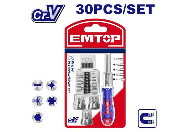 Bộ tuốc nơ vít đa năng 30 chi tiết Emtop EBST03006 Bộ tuốc nơ vít đa năng 30 chi tiết Emtop EBST03006