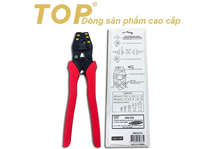 1.25-14mm2 Kìm bấm cosse số 14 TOP 255mm VNE-0114 1.25-14mm2 Kìm bấm cosse số 14 TOP 255mm VNE-0114