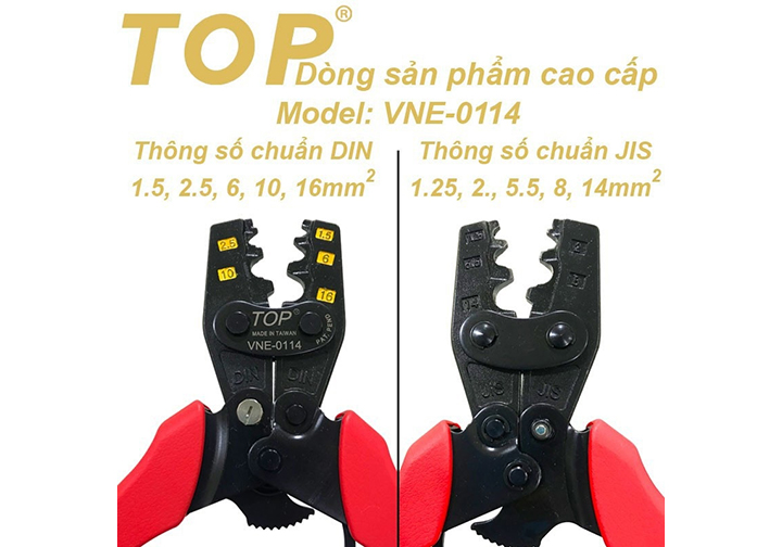 1.25-14mm2 Kìm bấm cosse số 14 TOP 255mm VNE-0114 1.25-14mm2 Kìm bấm cosse số 14 TOP 255mm VNE-0114