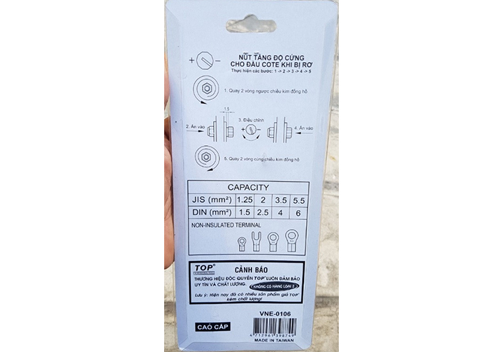 1.25-5.5mm2 Kìm bấm cosse số 6 TOP 190mm VNE-0106 1.25-5.5mm2 Kìm bấm cosse số 6 TOP 190mm VNE-0106