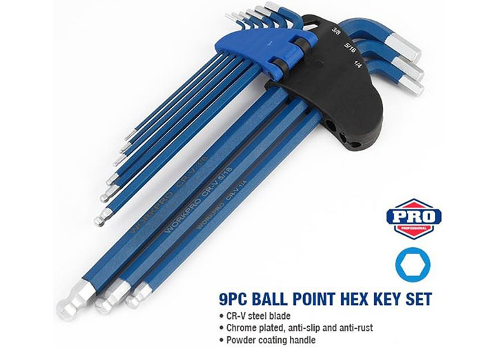 1.5-10mm Bộ lục giác đầu bi thép CR-V 9 chi tiết Workpro WP222011 1.5-10mm Bộ lục giác đầu bi thép CR-V 9 chi tiết Workpro WP222011
