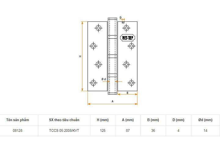 125x87x4mm Bản lề cửa đồng Việt Tiệp 08128 125x87x4mm Bản lề cửa đồng Việt Tiệp 08128