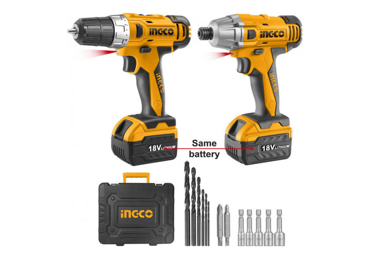 18V Bộ combo máy khoan và máy siết vít dùng pin INGCO CKLI18021 18V Bộ combo máy khoan và máy siết vít dùng pin INGCO CKLI18021