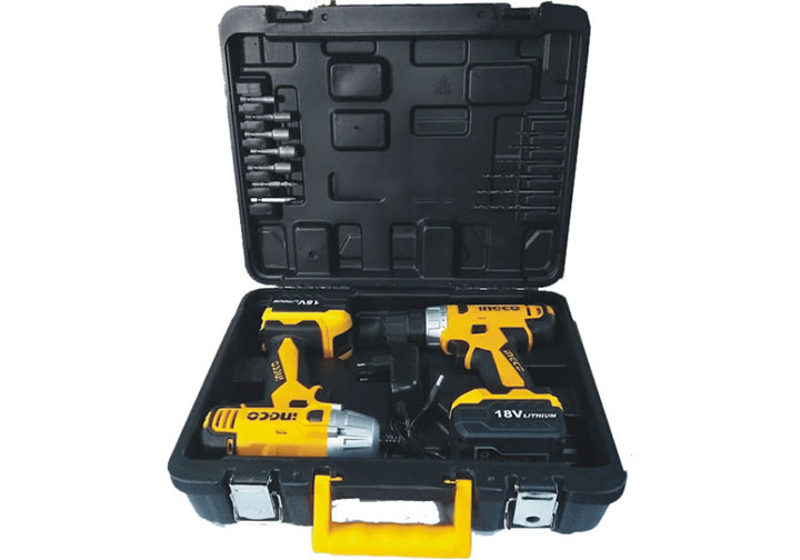 18V Bộ combo máy khoan và máy siết vít dùng pin INGCO CKLI18021 18V Bộ combo máy khoan và máy siết vít dùng pin INGCO CKLI18021