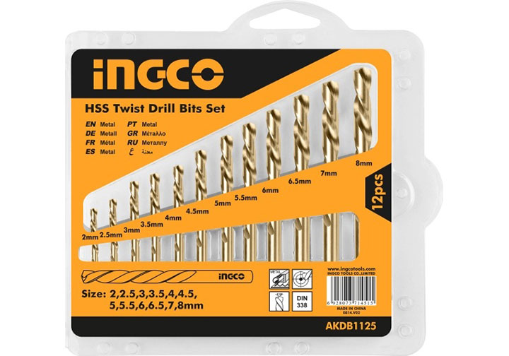 2-8mm Bộ 12 mũi khoan kim loại HSS INGCO AKDB1125 2-8mm Bộ 12 mũi khoan kim loại HSS INGCO AKDB1125