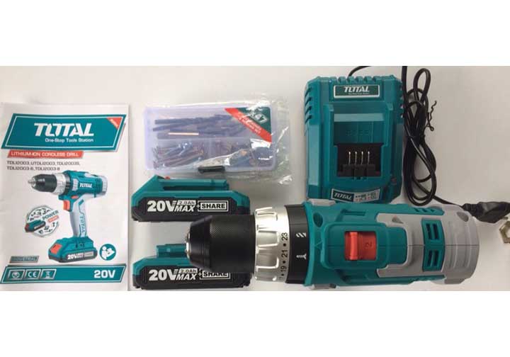 20V Máy khoan vặn vít dùng pin 47 chi tiết Total TDLI2003 20V Máy khoan vặn vít dùng pin 47 chi tiết Total TDLI2003
