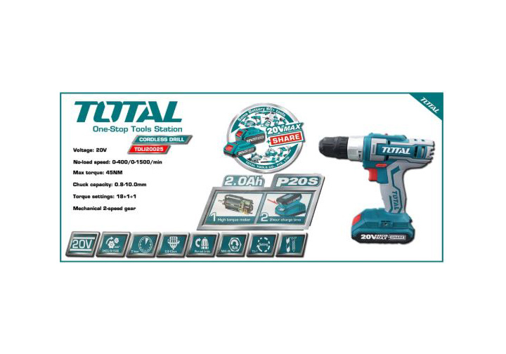 20V Máy khoan vặn vít dùng pin Total TDLI20025 20V Máy khoan vặn vít dùng pin Total TDLI20025