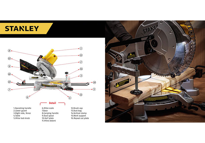 255mm Máy cắt góc đa năng 1650W Stanley SM16 (Bỏ mẫu) 255mm Máy cắt góc đa năng 1650W Stanley SM16 (Bỏ mẫu)