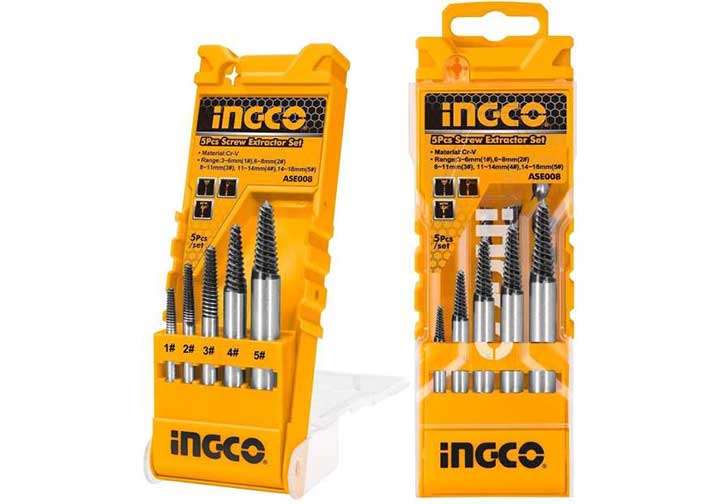 3-18mm Bộ mũi taro lấy ốc gãy 5 chi tiết Ingco ASE008 3-18mm Bộ mũi taro lấy ốc gãy 5 chi tiết Ingco ASE008
