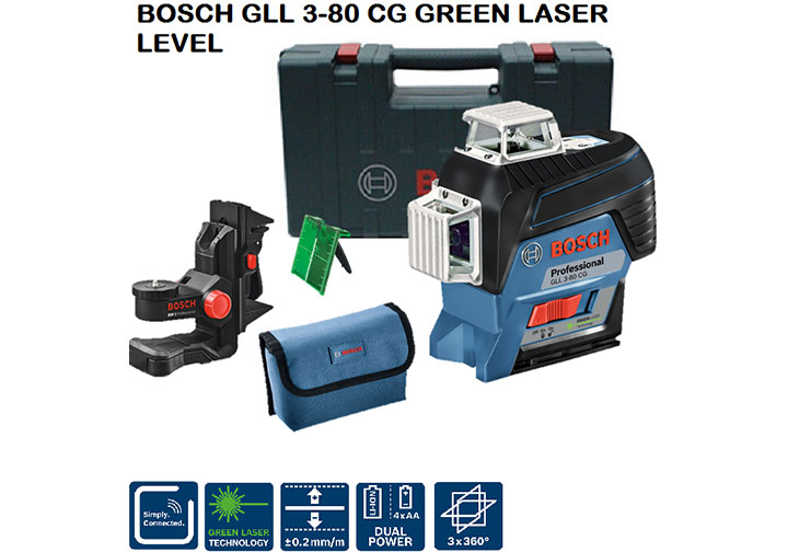 30m Máy cân mực tia laser xanh Bosch GLL 3-80 CG 30m Máy cân mực tia laser xanh Bosch GLL 3-80 CG