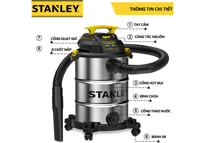 4000W Máy hút bụi 3 chức năng (Khô, Ướt, Thổi) Stanley SL19417-8A 4000W Máy hút bụi 3 chức năng (Khô, Ướt, Thổi) Stanley SL19417-8A