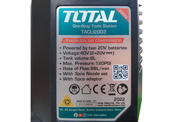 40V Máy nén khí 6L dùng pin Total TACLI2003 40V Máy nén khí 6L dùng pin Total TACLI2003