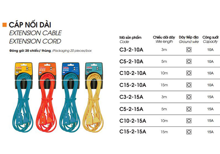 5m Dây cáp điện nối dài 10A Lioa C5-2-10A 5m Dây cáp điện nối dài 10A Lioa C5-2-10A