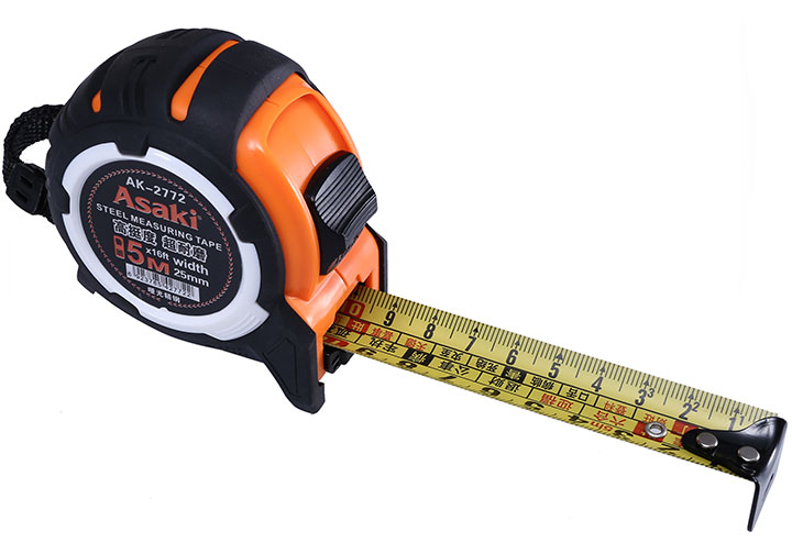 5mx19mm Thước cuộn thép nền vàng (lỗ ban tiếng hoa) Asaki AK-2771 5mx19mm Thước cuộn thép nền vàng (lỗ ban tiếng hoa) Asaki AK-2771