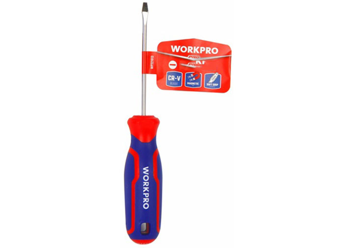 6.5x100mm Tuốc nơ vít dẹp tay cầm bọc cao su Workpro WP221019 6.5x100mm Tuốc nơ vít dẹp tay cầm bọc cao su Workpro WP221019