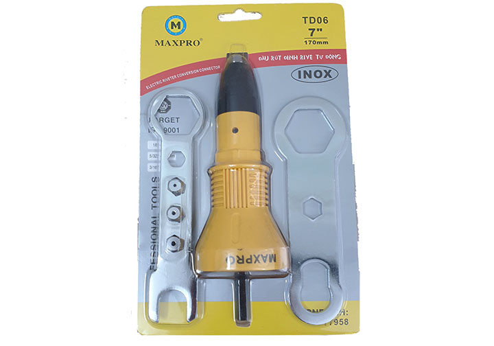 7" (170mm) Đầu rút đinh rive tự động gắn vào máy khoan Maxpro TD06 7" (170mm) Đầu rút đinh rive tự động gắn vào máy khoan Maxpro TD06
