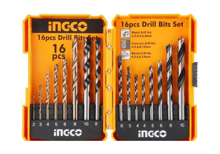 Bộ 16 mũi khoan kim loại, bê tông và gỗ INGCO AKD9165 Bộ 16 mũi khoan kim loại, bê tông và gỗ INGCO AKD9165