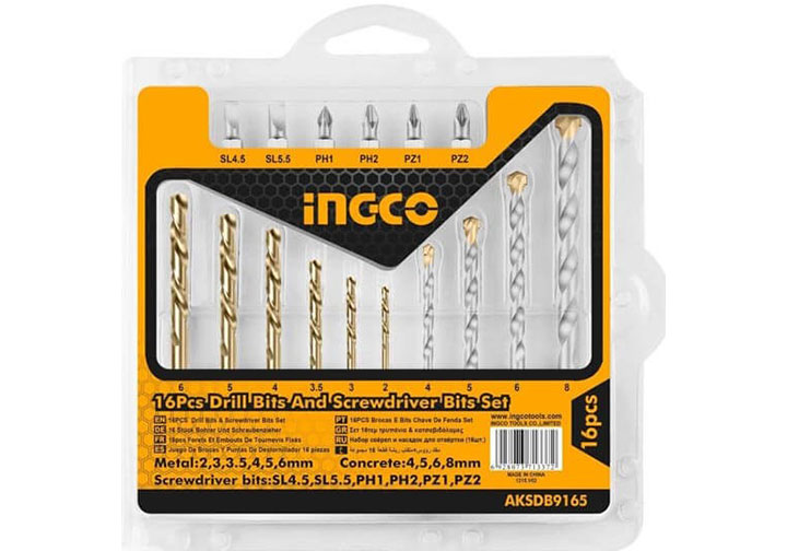 Bộ 16 mũi khoan kim loại và mũi bắt vít INGCO AKSDB9165 Bộ 16 mũi khoan kim loại và mũi bắt vít INGCO AKSDB9165