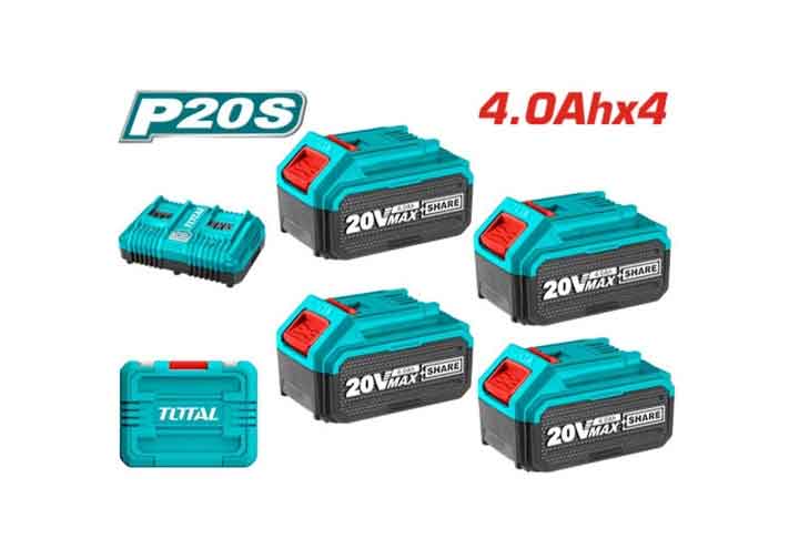 Bộ 4 pin P20S 20V/4Ah và sạc Total TFBCLI20244 Bộ 4 pin P20S 20V/4Ah và sạc Total TFBCLI20244