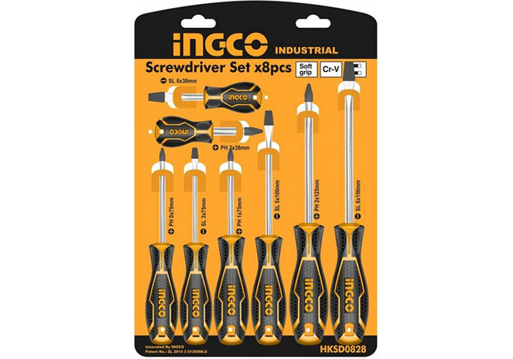 Bộ 8 tuốc nơ vít dẹp và bake đa năng INGCO HKSD0828 Bộ 8 tuốc nơ vít dẹp và bake đa năng INGCO HKSD0828