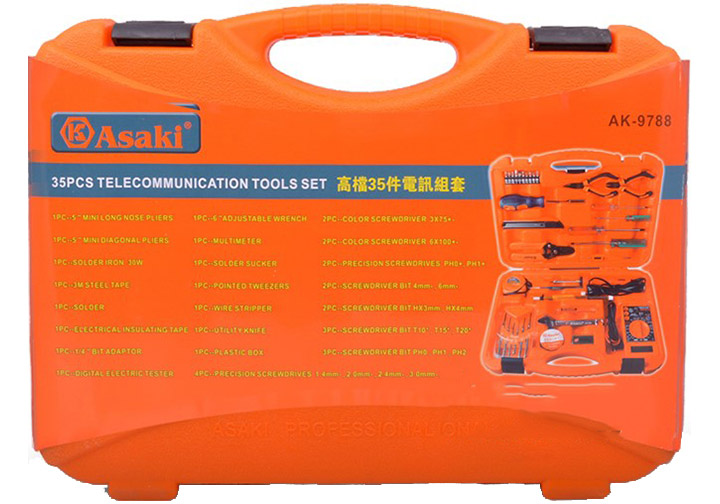 Bộ dụng cụ viễn thông 35 chi tiết Asaki AK-9788 Bộ dụng cụ viễn thông 35 chi tiết Asaki AK-9788