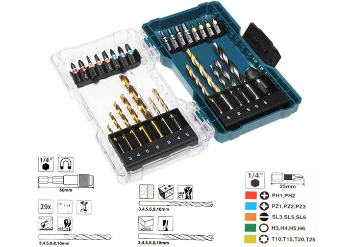 Bộ mũi khoan và mũi vít 29 chi tiết Makita E-07113 Bộ mũi khoan và mũi vít 29 chi tiết Makita E-07113