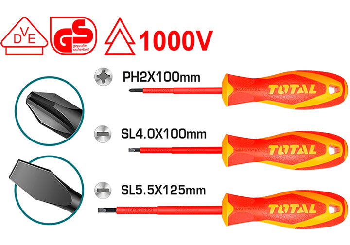 Bộ tuốc nơ vít cách điện 3 chi tiết Total THTIS036 Bộ tuốc nơ vít cách điện 3 chi tiết Total THTIS036