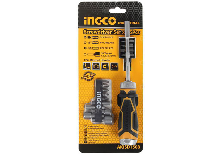 Bộ tuốc nơ vít đa năng 15 chi tiết INGCO AKISD1508 Bộ tuốc nơ vít đa năng 15 chi tiết INGCO AKISD1508