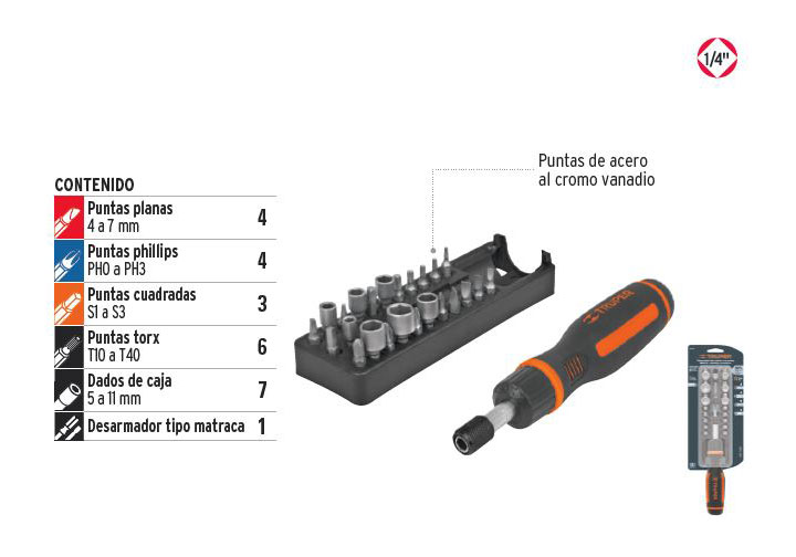 Bộ tuốc nơ vít đuôi lục giác 1/4" 17 chi tiết Truper 18222 (JDM-24) Bộ tuốc nơ vít đuôi lục giác 1/4" 17 chi tiết Truper 18222 (JDM-24)