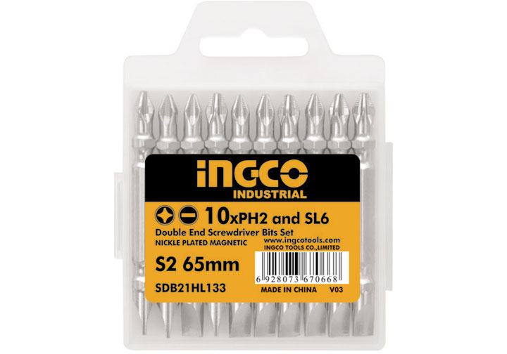 PH2,SL6x65mm Bộ mũi vít bake 2 đầu dẹp và bake 10 cái INGCO SDB21HL133 PH2,SL6x65mm Bộ mũi vít bake 2 đầu dẹp và bake 10 cái INGCO SDB21HL133