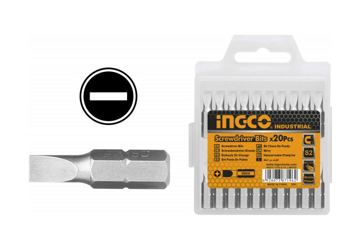 SL6x25mm Bộ mũi vít dẹp 20 mũi INGCO SDB11SL413 SL6x25mm Bộ mũi vít dẹp 20 mũi INGCO SDB11SL413