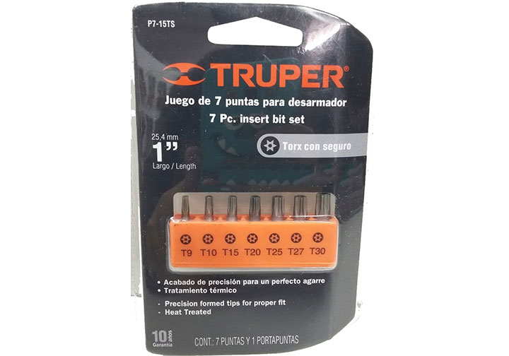 T9-T30 Bộ mũi vít đầu sao 7 chi tiết Truper 17797 (P7-15TS) T9-T30 Bộ mũi vít đầu sao 7 chi tiết Truper 17797 (P7-15TS)